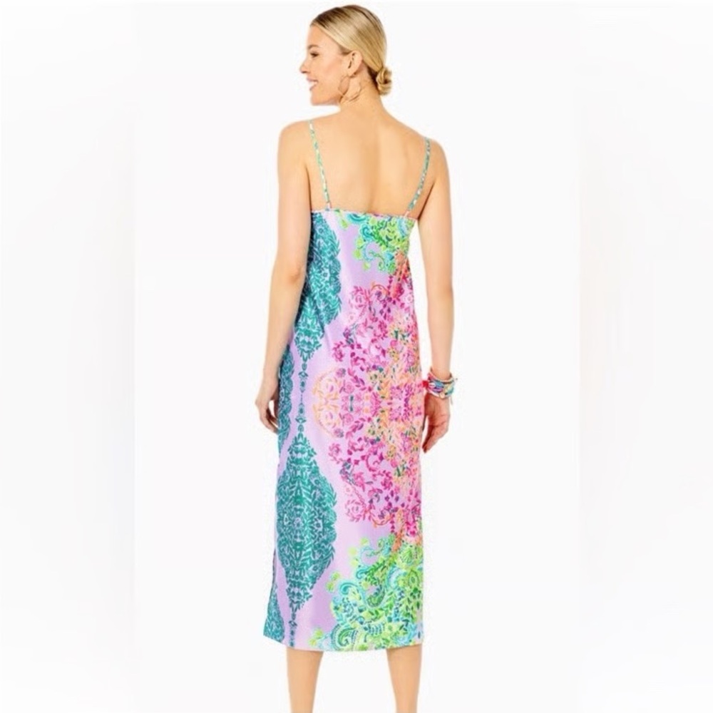 Lilly Pulitzer Bellalyn Satin Midi/Maxi Slip Dress in Sunshine Vibes Engineered - Picture 4 of 14